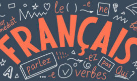 French for IGCSE Students Francais.  Translation: "French". French language hand drawn doodles and lettering. Language education illustration.
