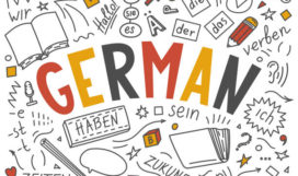 German German. Hand drawn doodles and lettering. Der, die, das, er, sie, es, ich, haben, zeiten, sein, zukunft, hallo, verben, du. Translation: the, he, she, it, me, have, times, be, future, hello, verb, you
